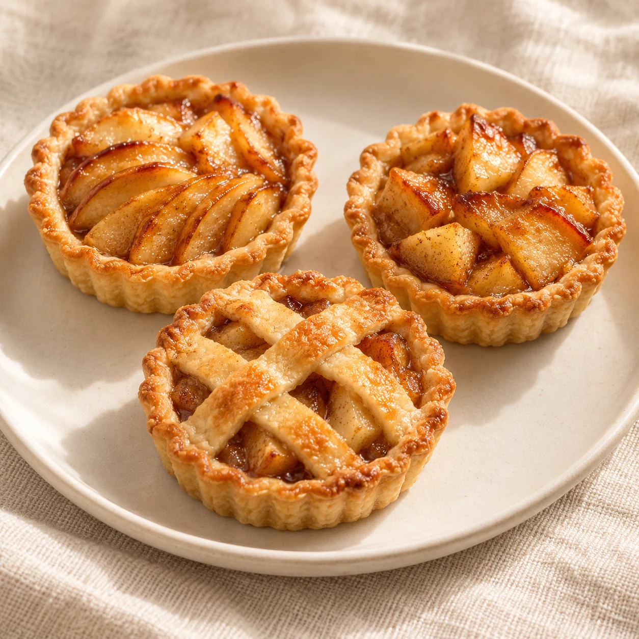 Illustration of golden baked apple mini tarts